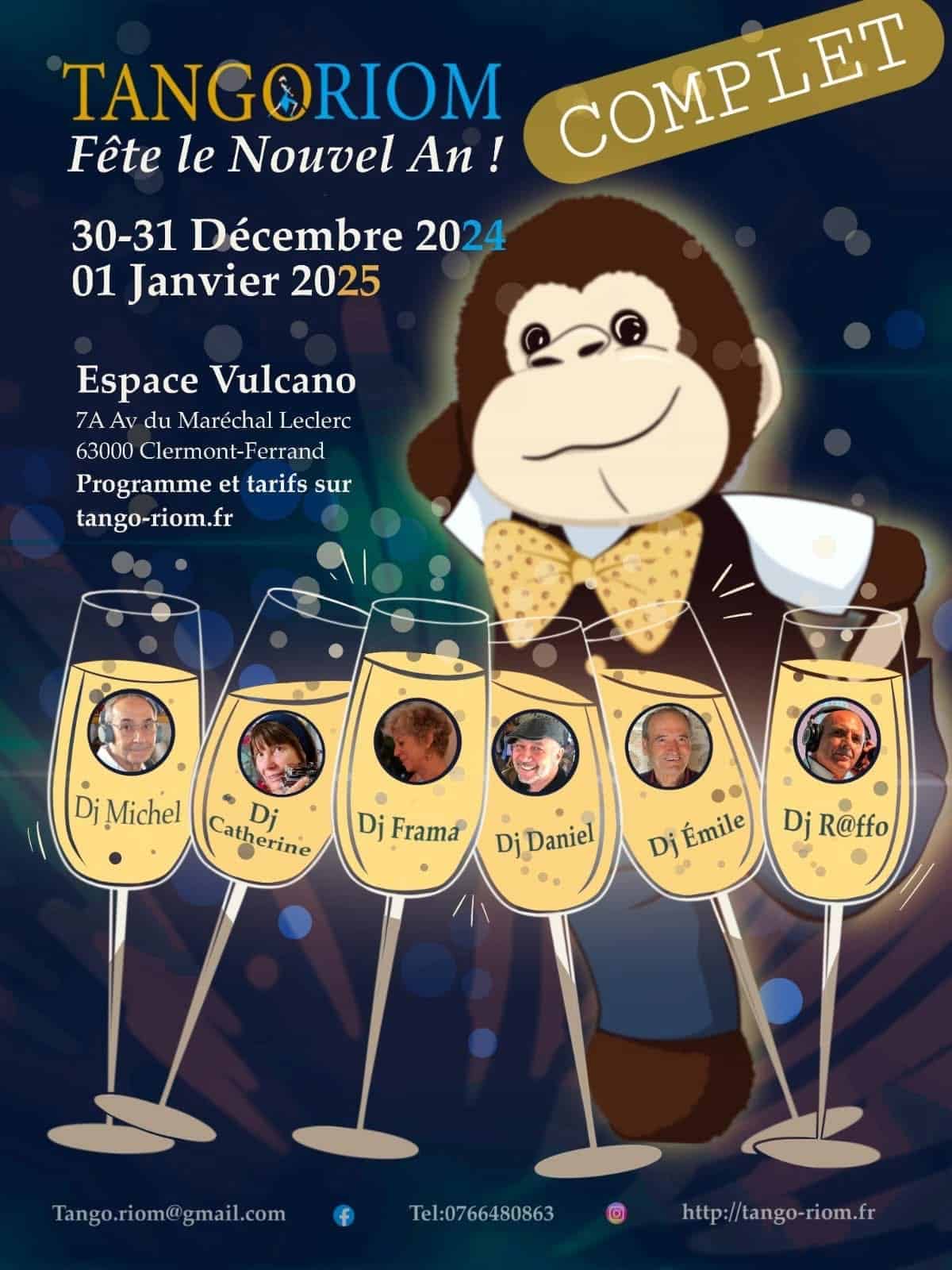 Affiche Nouvel An Tango Riom 2025 à Clermont-Ferrand avec six DJs invités